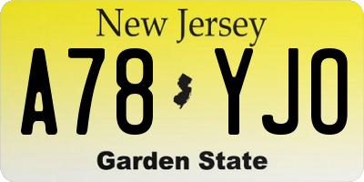 NJ license plate A78YJO