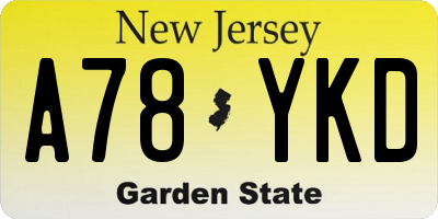 NJ license plate A78YKD