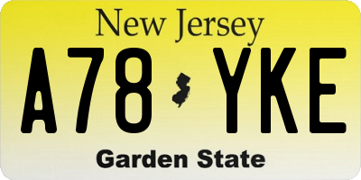 NJ license plate A78YKE