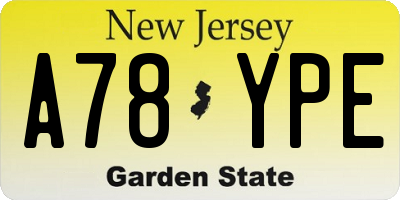 NJ license plate A78YPE