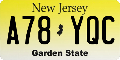 NJ license plate A78YQC
