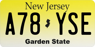 NJ license plate A78YSE
