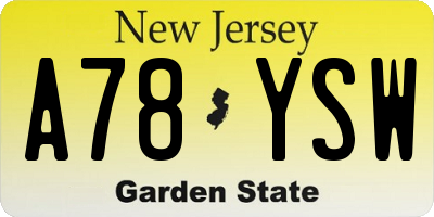 NJ license plate A78YSW