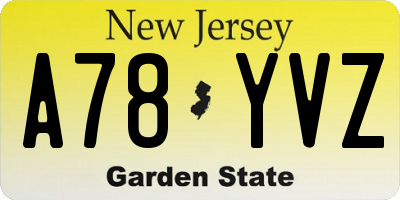 NJ license plate A78YVZ