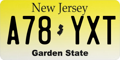 NJ license plate A78YXT