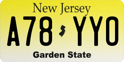 NJ license plate A78YYO