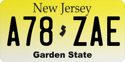 NJ license plate A78ZAE