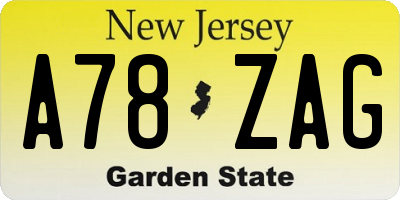 NJ license plate A78ZAG