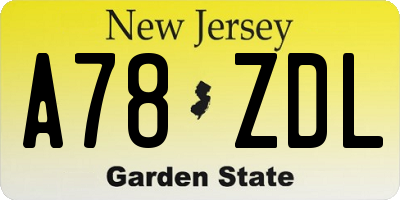 NJ license plate A78ZDL