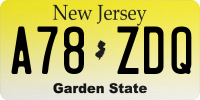 NJ license plate A78ZDQ