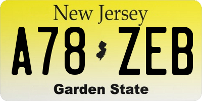 NJ license plate A78ZEB