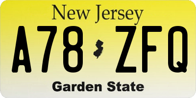 NJ license plate A78ZFQ