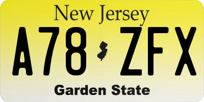 NJ license plate A78ZFX