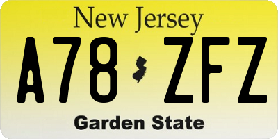 NJ license plate A78ZFZ