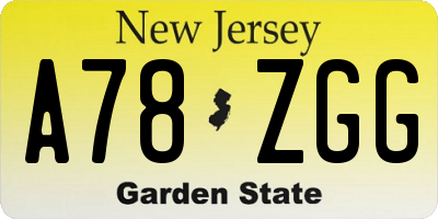 NJ license plate A78ZGG