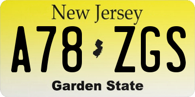 NJ license plate A78ZGS