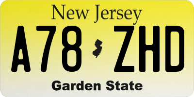NJ license plate A78ZHD