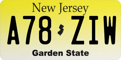 NJ license plate A78ZIW