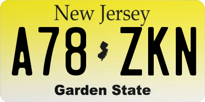NJ license plate A78ZKN