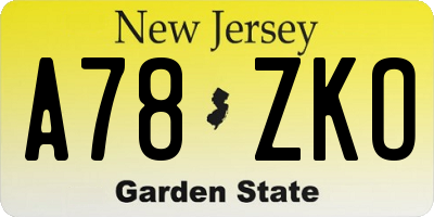 NJ license plate A78ZKO