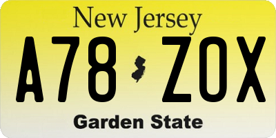 NJ license plate A78ZOX