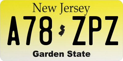 NJ license plate A78ZPZ