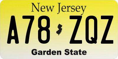 NJ license plate A78ZQZ