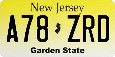 NJ license plate A78ZRD