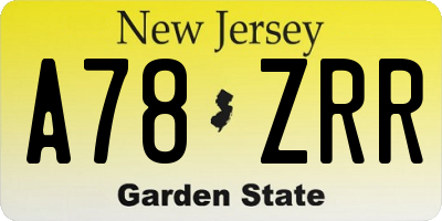 NJ license plate A78ZRR