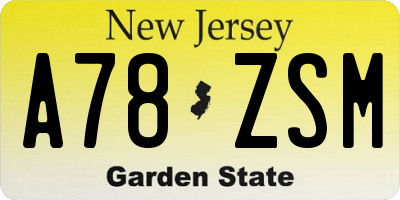 NJ license plate A78ZSM
