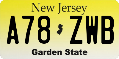 NJ license plate A78ZWB