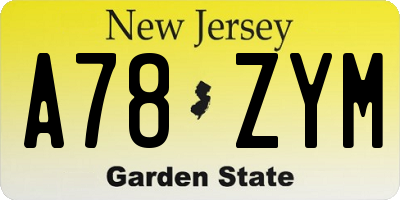 NJ license plate A78ZYM