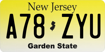 NJ license plate A78ZYU