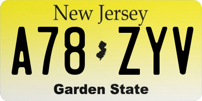 NJ license plate A78ZYV
