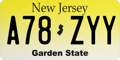 NJ license plate A78ZYY