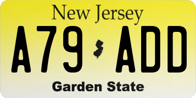 NJ license plate A79ADD