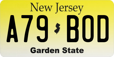 NJ license plate A79BOD