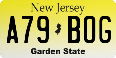 NJ license plate A79BOG