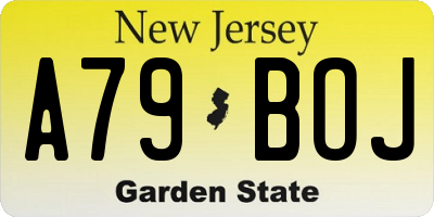 NJ license plate A79BOJ