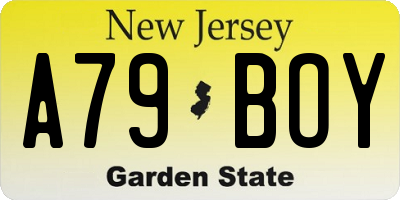NJ license plate A79BOY