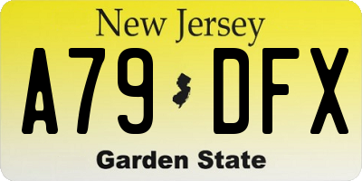 NJ license plate A79DFX