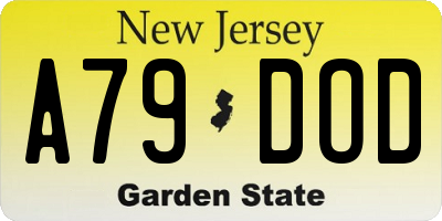 NJ license plate A79DOD