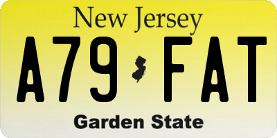 NJ license plate A79FAT