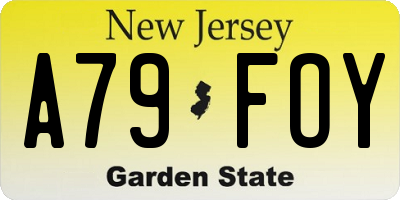 NJ license plate A79FOY