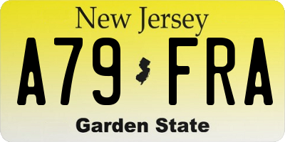 NJ license plate A79FRA