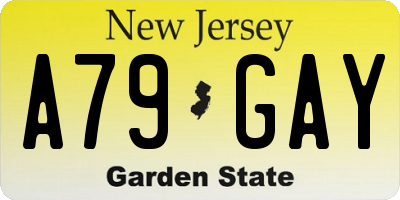 NJ license plate A79GAY