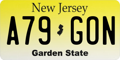 NJ license plate A79GON