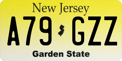 NJ license plate A79GZZ
