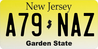 NJ license plate A79NAZ