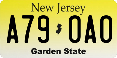 NJ license plate A79OAO